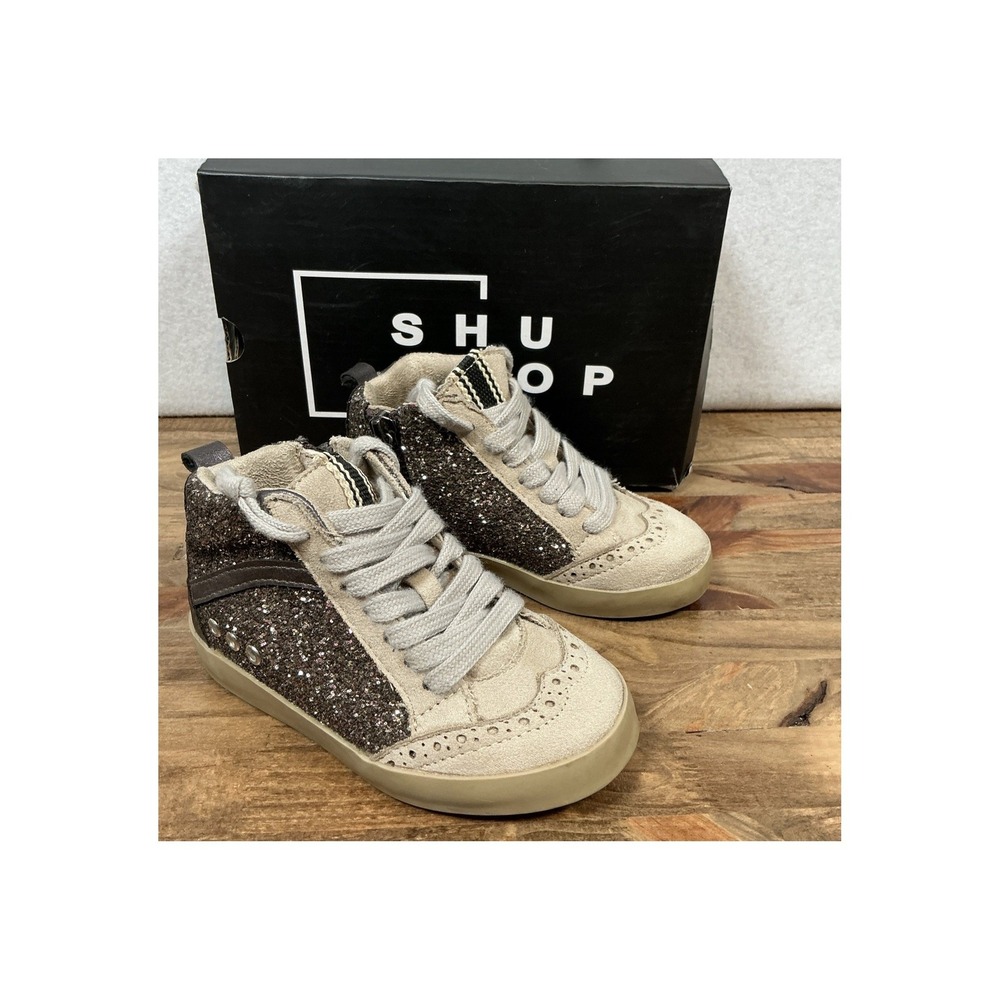 Shushop Riley Toddlers Pewter Glitter Girls Fashion Sneakers‎ Size 7